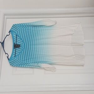 Grace Elements Blouse Shirt with Ombre Blue Lines. Size Small